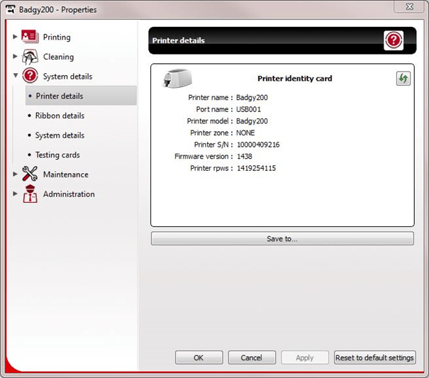 Badgy firmware identification via the Print Center