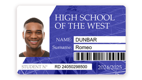 Student card with barcode printed with Badgy