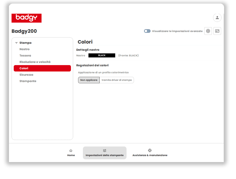 Opzione per attivare o disattivare il nuovo profilo colore